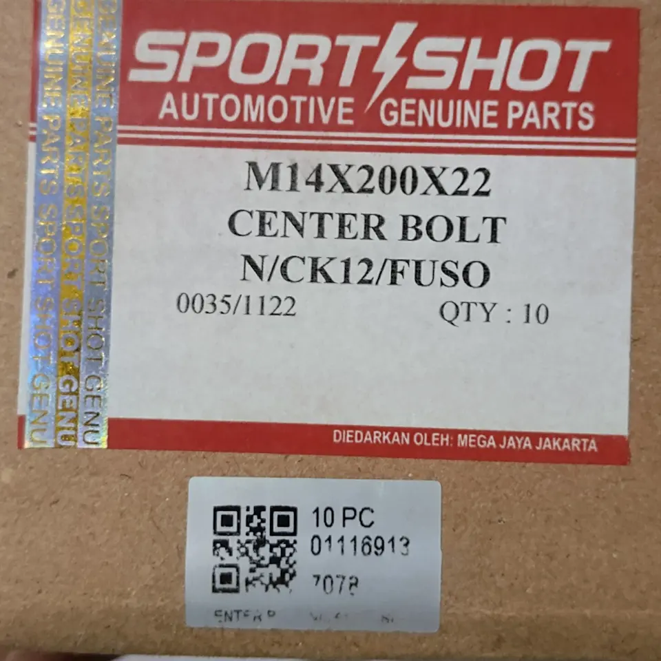 TUSUK PER DEPAN NISSAN CK/CWB/FUSO/GANDENGAN  (M14*200*22) SPORTSHOT NCK12FUSO TUSUK PER / CENTER BOLT / TUSUK SATE SPORTSHOT