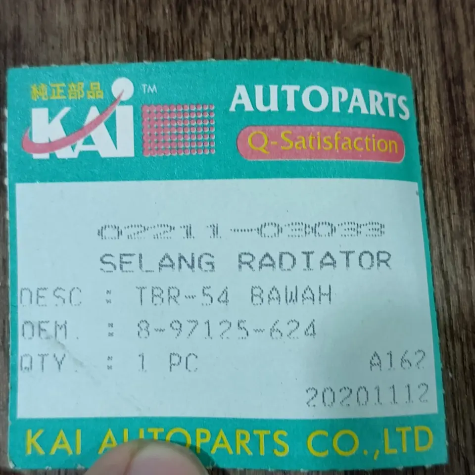SELANG RADIATOR BAWAH TBR54/PANTHER 2.5 KAI 8-97125-624 / 02211-03033 SELANG RADIATOR / RADIATOR HOSE KAI